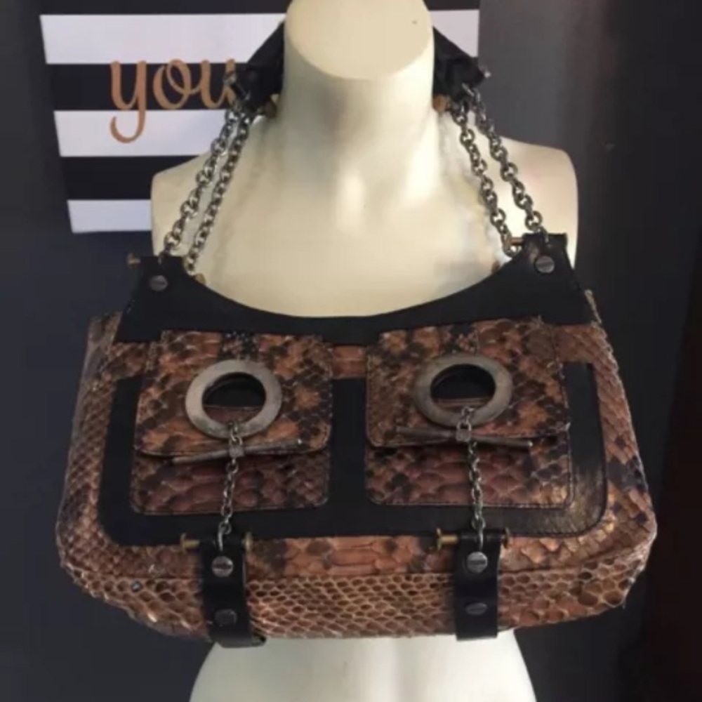 $1495 Lanvin Python Snake Brn Blk Industrial 90s - image 1